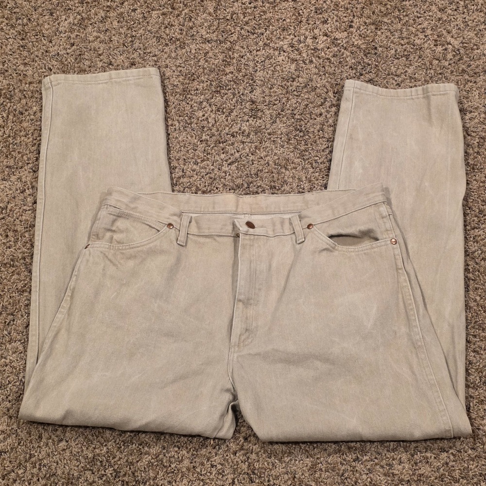 Wrangler Denim Jeans Mens Off White 38x32 Slim Fit Straight Stretchable‎